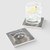 Raccoon Portrait Stone Onderzetter (Zijkant)