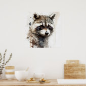 Raccoon Portret Dier Schilderen Wildlife Buiten Poster (Keuken)