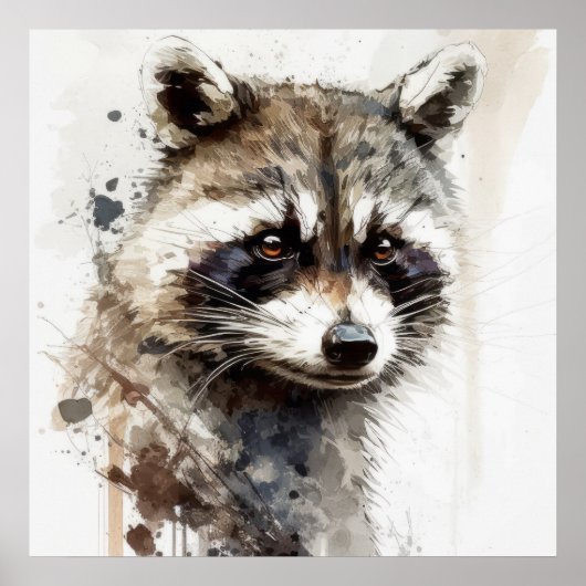 Raccoon Portret Dier Schilderen Wildlife Buiten Poster (Voorkant)