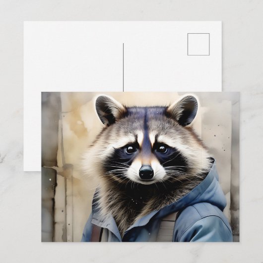 Raccoon Portret Waterverf Briefkaart (Voorkant / Achterkant)