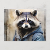 Raccoon Portret Waterverf Briefkaart (Voorkant)