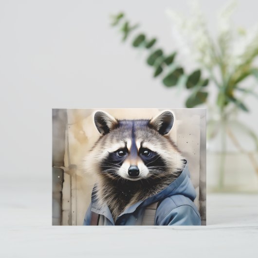 Raccoon Portret Waterverf Briefkaart (Staand voorkant)