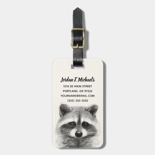 Raccoon potlood Tekening Bagagelabel (Voorkant verticaal)