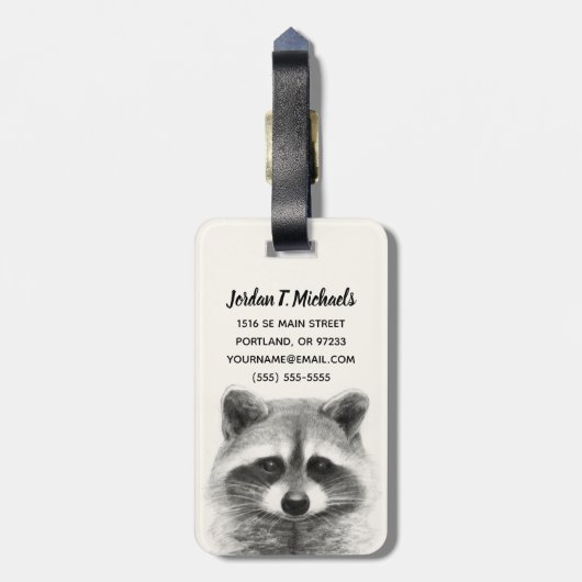 Raccoon potlood Tekening Bagagelabel (Achterkant verticaal)
