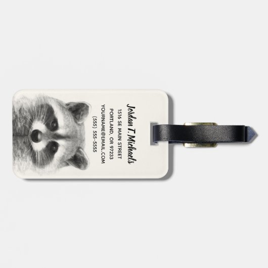 Raccoon potlood Tekening Bagagelabel (Achterkant horizontaal)