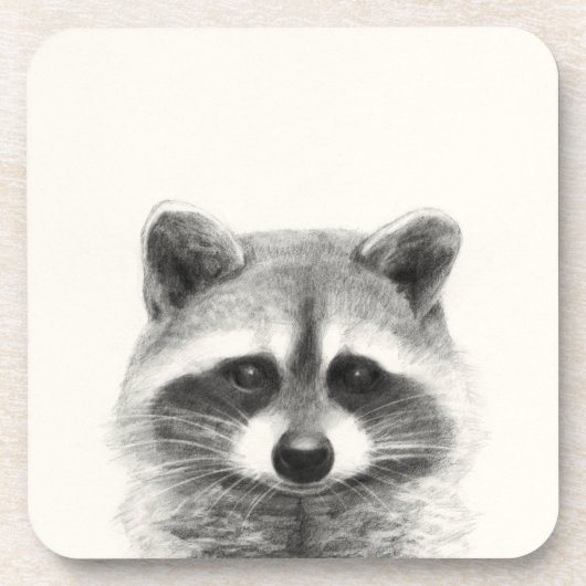 Raccoon potlood Tekening Bier Onderzetter (Voorkant)