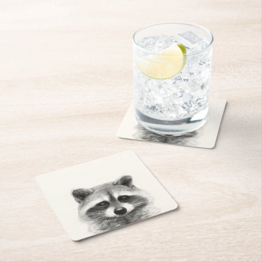 Raccoon potlood Tekening Kartonnen Onderzetters (Insitu)
