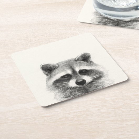 Raccoon potlood Tekening Kartonnen Onderzetters (Schuin)