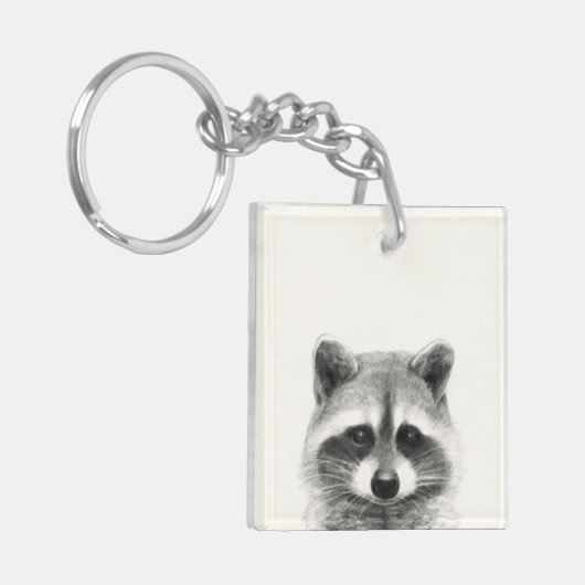 Raccoon potlood Tekening Sleutelhanger (Voorkant Links)