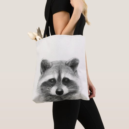 Raccoon potlood Tekening Tote Bag (Dichtbij)