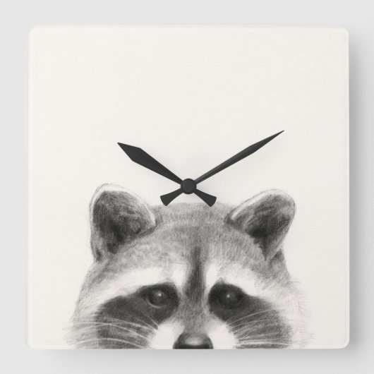 Raccoon potlood Tekening Vierkante Klok (Voorkant)