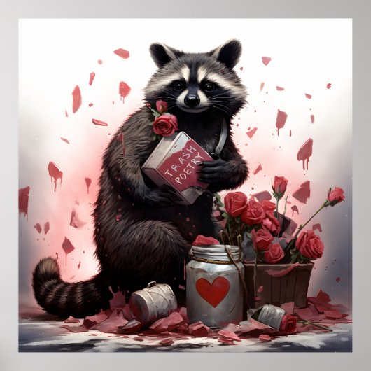Raccoon prullenbak poëzie Valentijnsdag Poster (Voorkant)