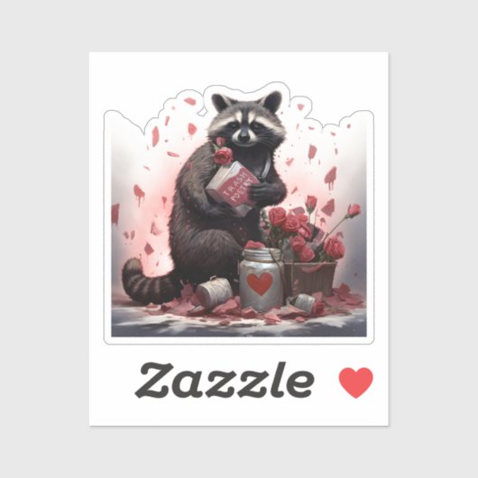 Raccoon prullenbak poëzie Valentijnsdag Sticker (Vel)