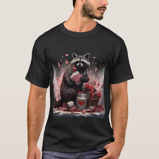 Raccoon prullenbak poëzie Valentijnsdag T-shirt (Voorkant)