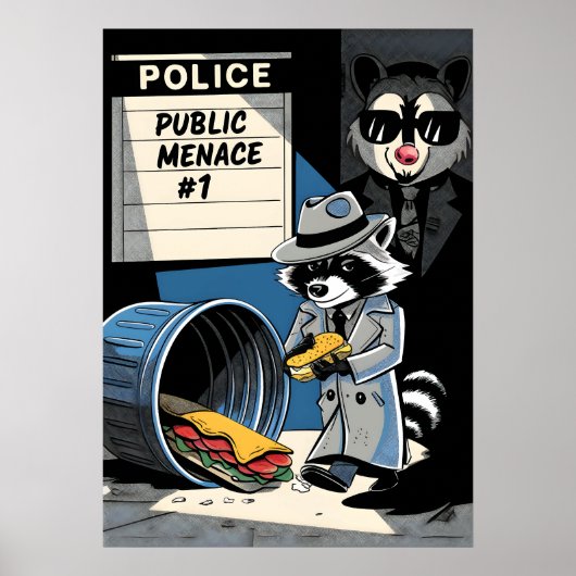 Raccoon Public Menace Stripstijl Kunst Poster (Voorkant)