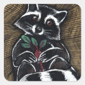 Raccoon raap kunst vierkante sticker (Voorkant)