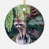 Raccoon Raiding the Bird Feeder Keramisch Ornament (Voorkant)