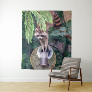 Raccoon Raiding the Bird Feeder Wandkleed
