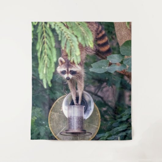 Raccoon Raiding the Bird Feeder Wandkleed (Voorkant)