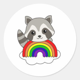 Raccoon regenboogzoete dieren kleurrijke regenboog ronde sticker