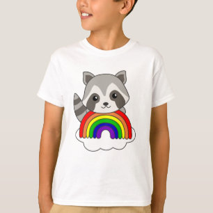 Raccoon regenboogzoete dieren kleurrijke regenboog t-shirt