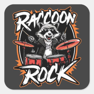 Raccoon Rock T-shirt - Grappig Raccoon Cowboy Desi Vierkante Sticker