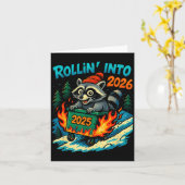 Raccoon Rollin Into 2026 Dumpster Fire New Year Me Kaart (Gele Bloem)