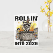 Raccoon Rolling Into 2026 Happy New Year 2026 Funn Kaart (Gele Bloem)