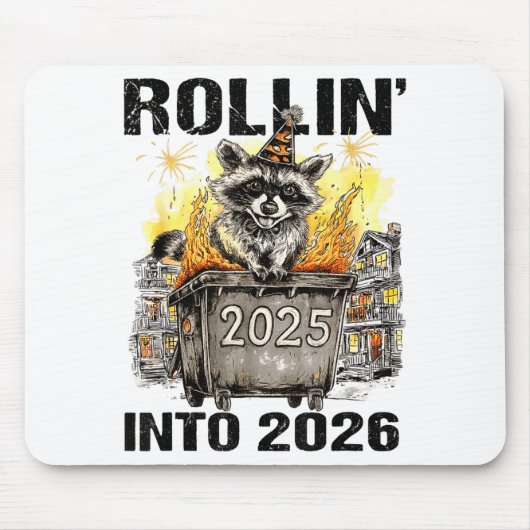 Raccoon Rolling Into 2026 Happy New Year 2026 Funn Muismat (Voorkant)