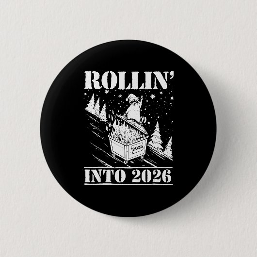 Raccoon Rolling Into 2026 Happy New Year 2026 Funn Ronde Button 5,7 Cm (Voorkant)