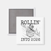 Raccoon Rolling Into 2026 Happy New Year 2026  Magneet (Voorkant / Achterkant)