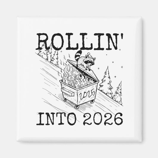 Raccoon Rolling Into 2026 Happy New Year 2026  Magneet (Voorkant)