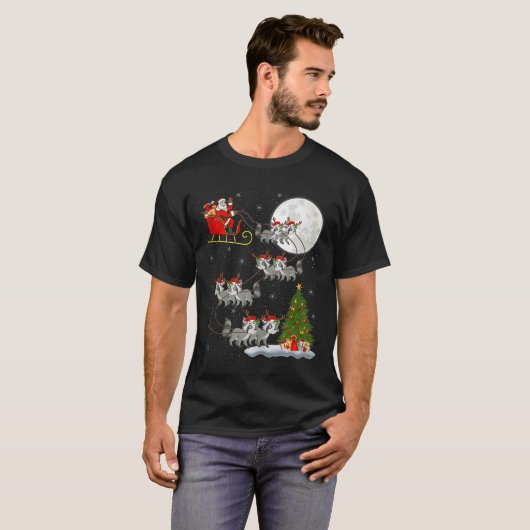 Raccoon Santa Sleigh Flying Funny Magical Christma T-shirt (Voorkant volledig)