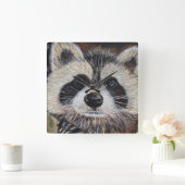 Raccoon schilderen vierkante klok (Huis)