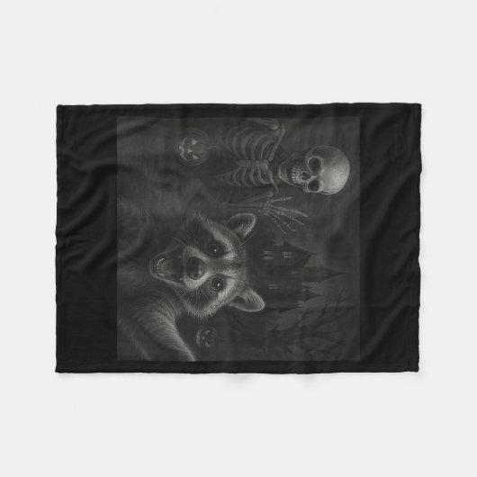 Raccoon Selfie With Skeleton Funny Raccoon Hallowe Fleece Deken (Voorkant (Horizontaal))