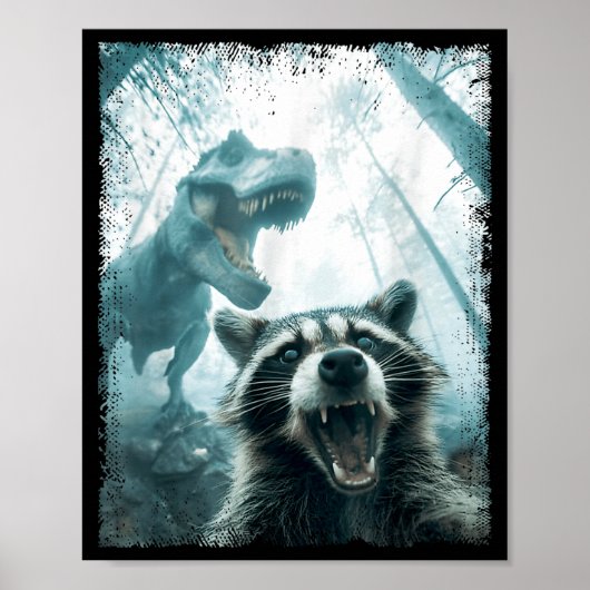 Raccoon Selfie With Tyrannosaurus T Rex Adventure  Poster (Voorkant)