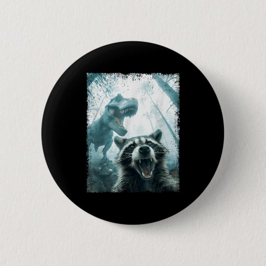 Raccoon Selfie With Tyrannosaurus T Rex Adventure  Ronde Button 5,7 Cm (Voorkant)
