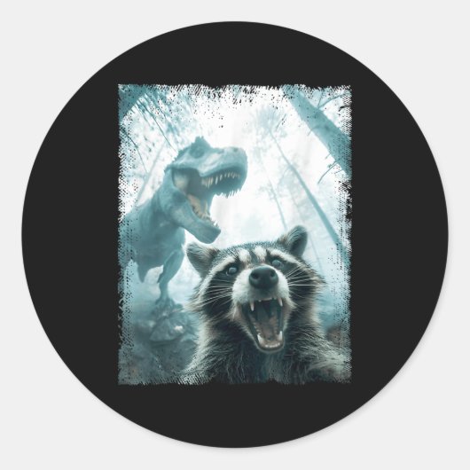 Raccoon Selfie With Tyrannosaurus T Rex Adventure Ronde Sticker (Voorkant)