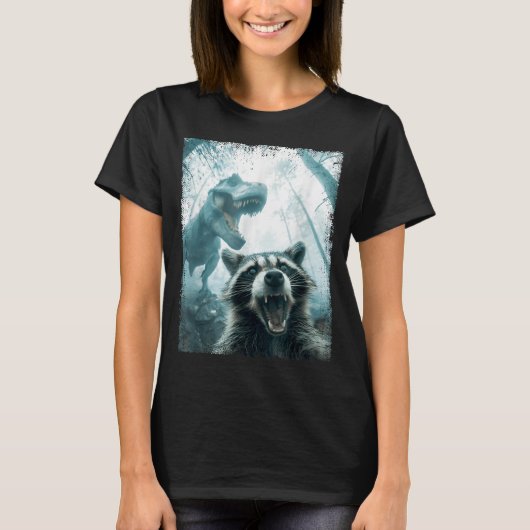 Raccoon Selfie With Tyrannosaurus T Rex Adventure T-shirt (Voorkant)
