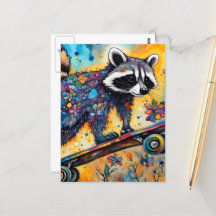 Raccoon skateboarden