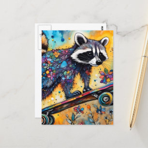 Raccoon skateboarden briefkaart