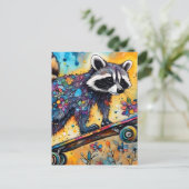 Raccoon skateboarden briefkaart (Staand voorkant)