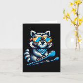 Raccoon skiën Funny Winter en buiten Schattige en Kaart (Gele Bloem)