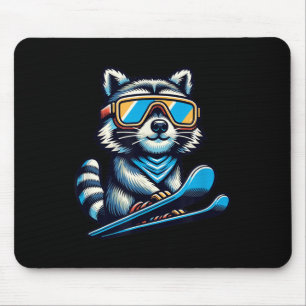 Raccoon skiën Funny Winter en buiten Schattige en Muismat