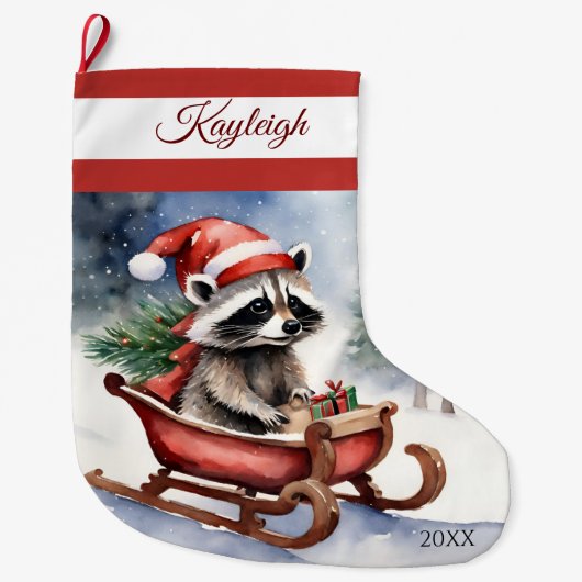 Raccoon Sledding Grote Kerstkous Grote Kerstsok (Voorkant)