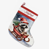 Raccoon Sledding Grote Kerstkous Grote Kerstsok (Voorkant (Hangend))