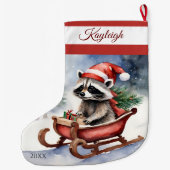Raccoon Sledding Grote Kerstkous Grote Kerstsok (Achterkant)