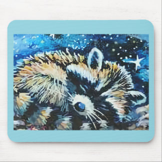 Raccoon sleeping night sky muismat