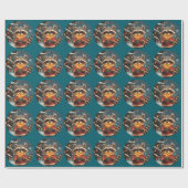 Raccoon sneeuw kerstliedjes cadeaupapier (Vlak)