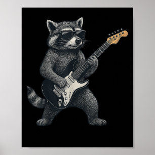 Raccoon spelen gitaar rock en roll cadeau Mannen v Poster